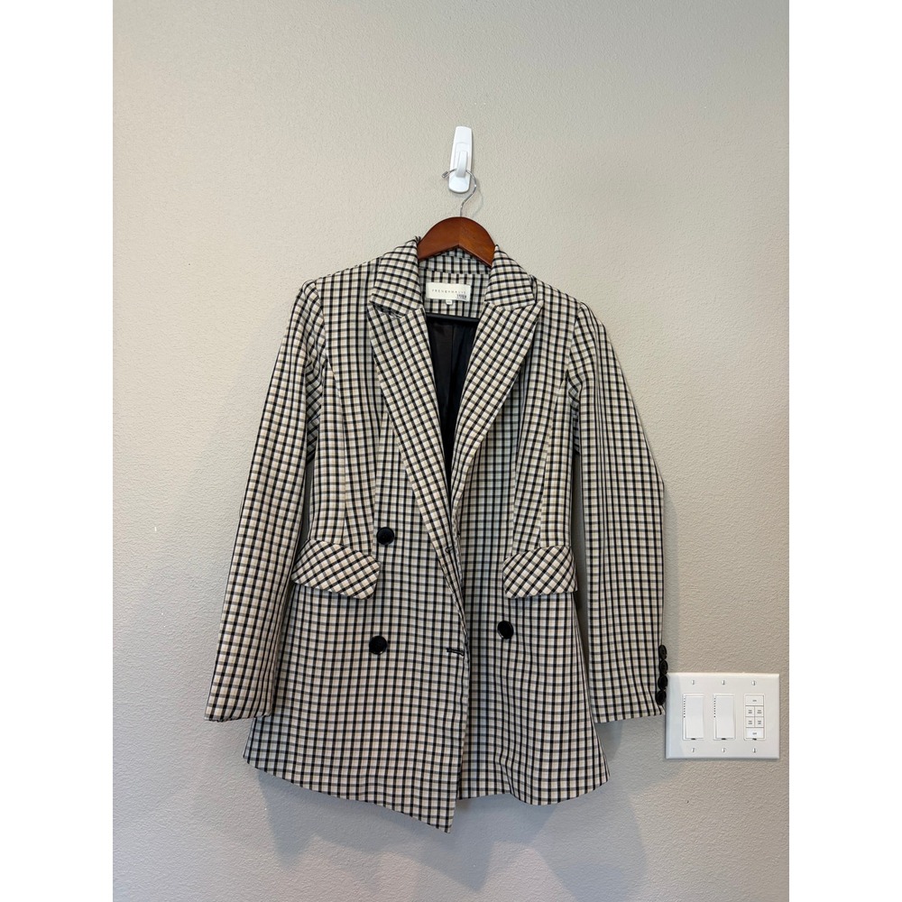 French Mauve Gingham Plaid Double Close Blazer Jacket XS Corporate Dark Academia